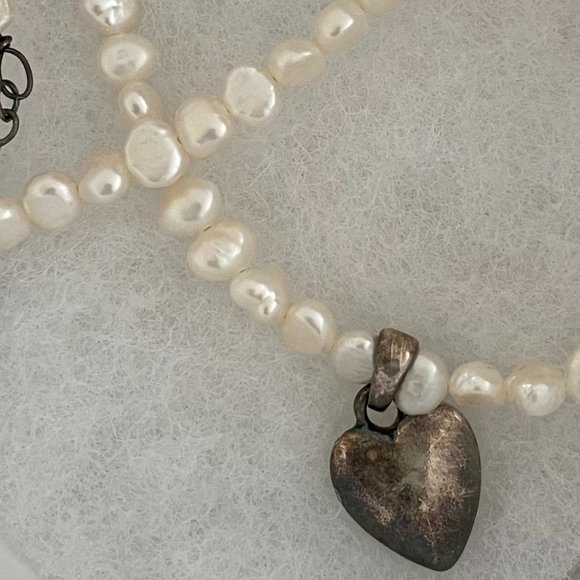 Seed Pearl Necklace with Silver Heart - Picture 2 of 9